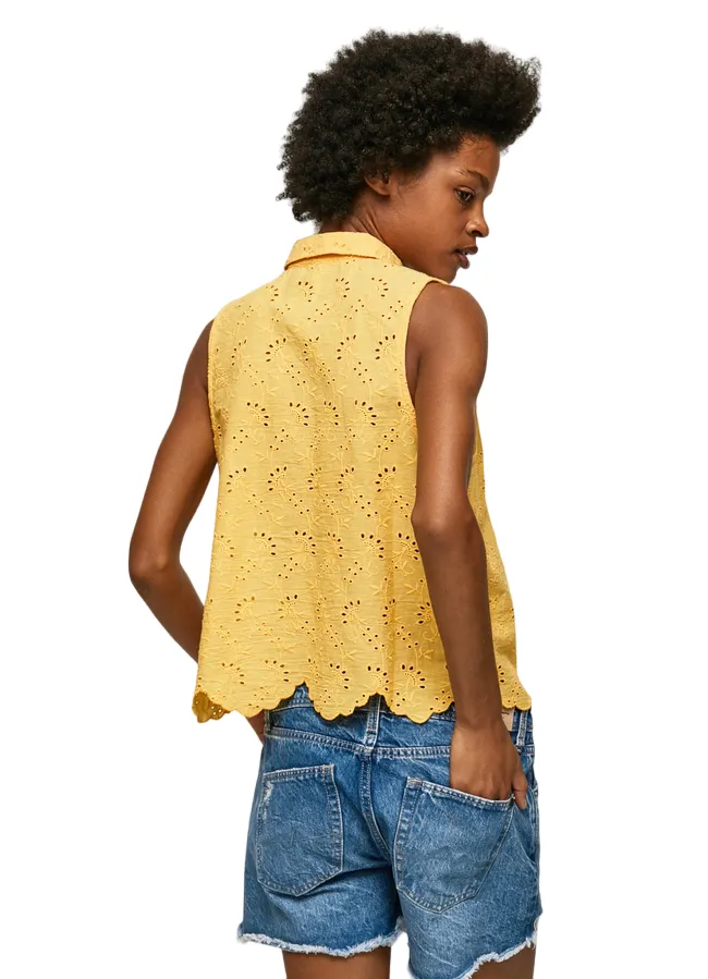PepeJeans Camicia da donna smanicata traforata Eris PL304553 039 shine