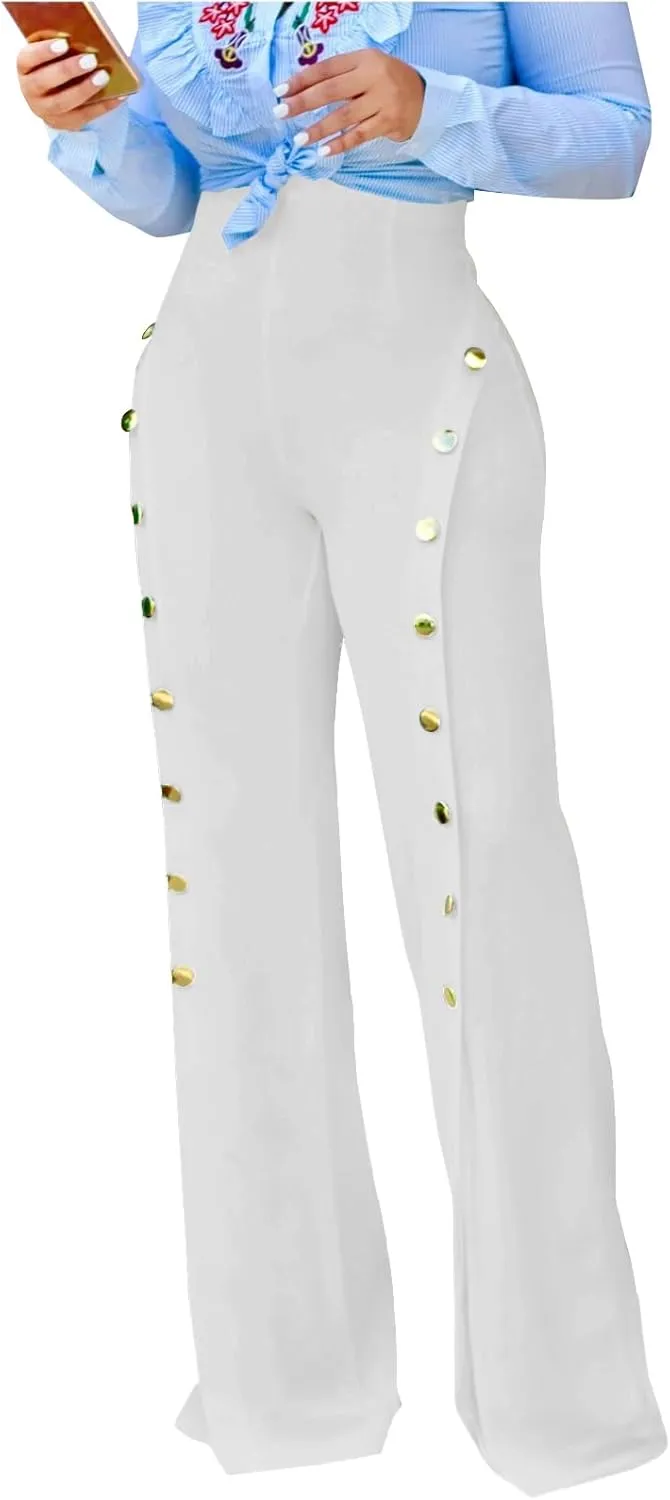 PINSV Women's High Waisted Stretchy Bootcut Pull On Dress Pants Casual Work Pants