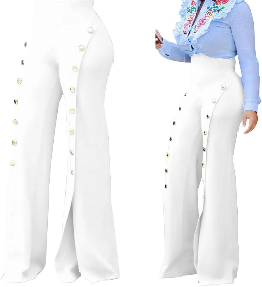 PINSV Women's High Waisted Stretchy Bootcut Pull On Dress Pants Casual Work Pants