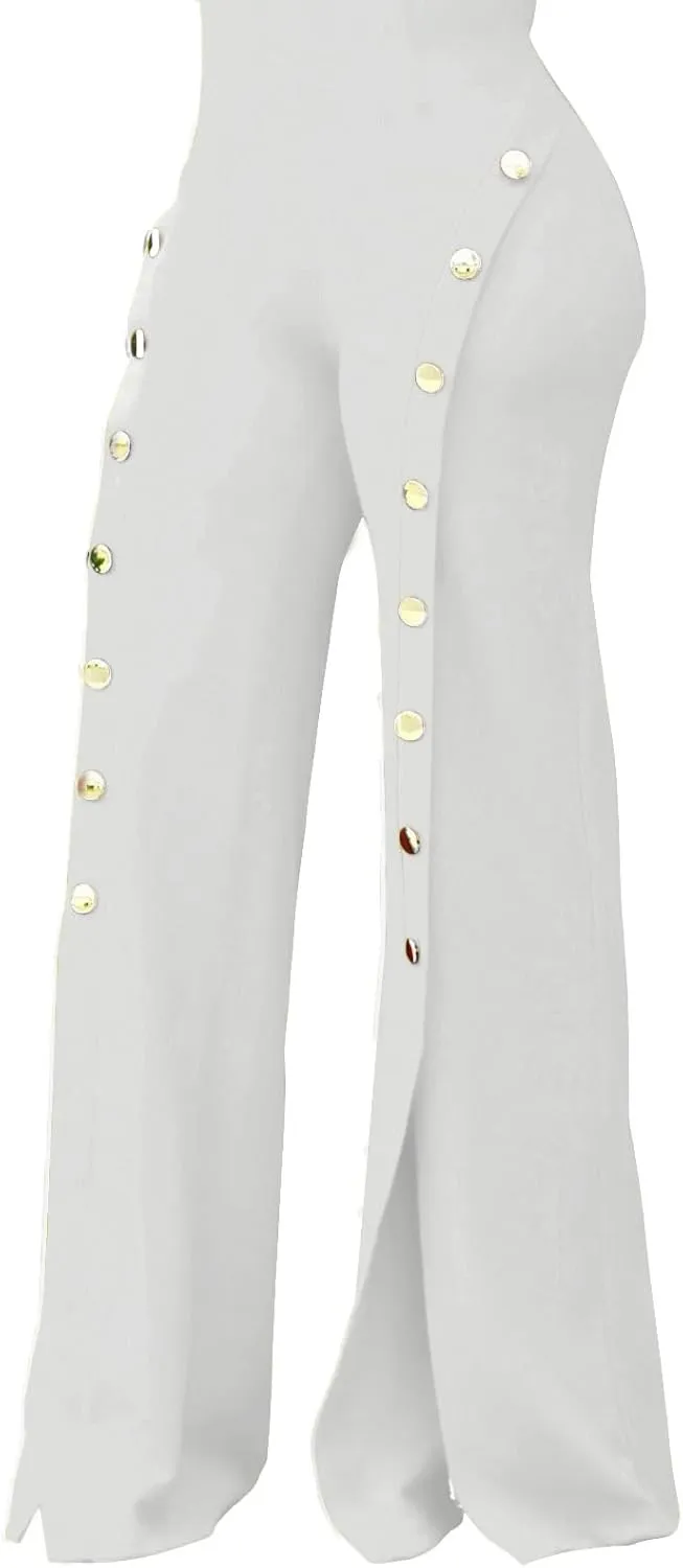 PINSV Women's High Waisted Stretchy Bootcut Pull On Dress Pants Casual Work Pants