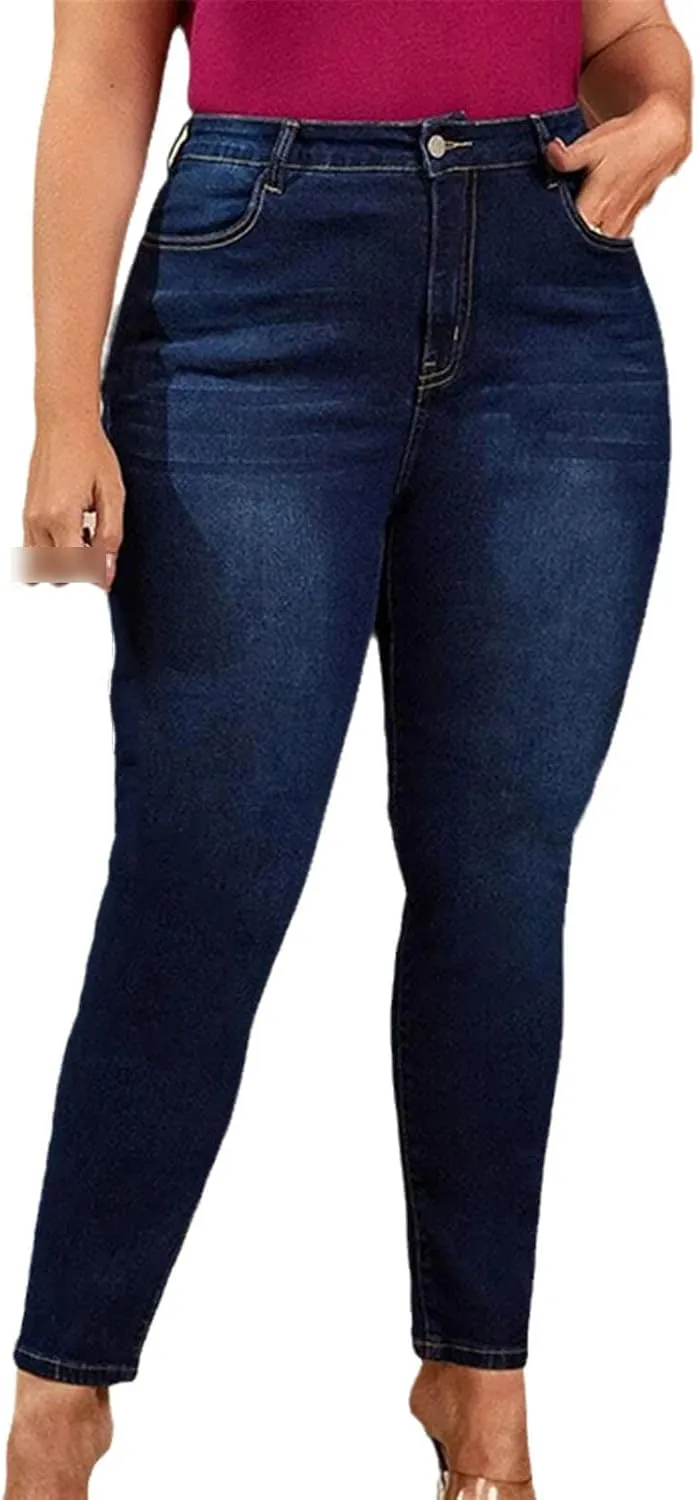 Plus Size Women's Skinny Jeans Full Length High Rise Jeans Stretch Pencil Curve Jeans