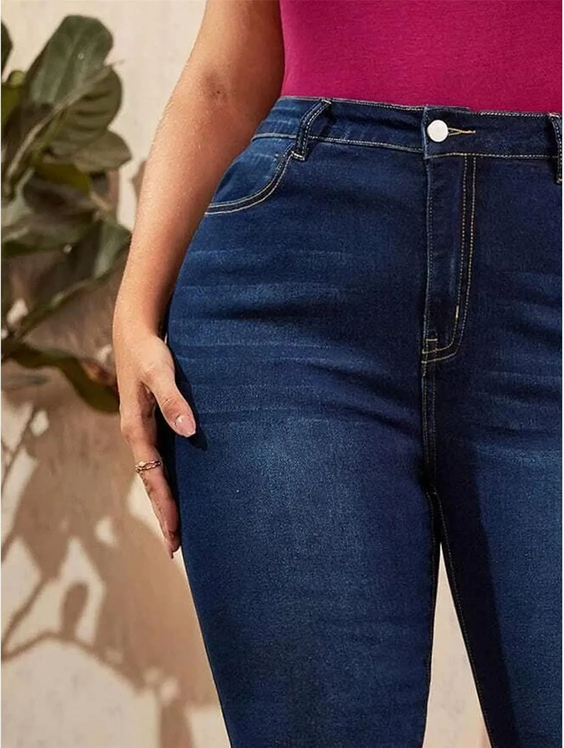Plus Size Women's Skinny Jeans Full Length High Rise Jeans Stretch Pencil Curve Jeans
