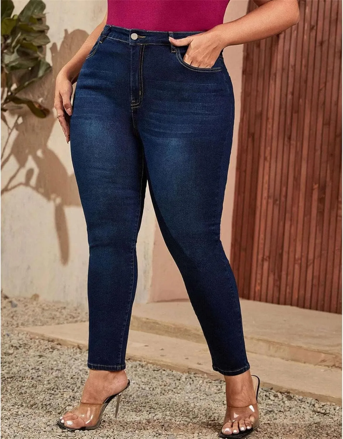 Plus Size Women's Skinny Jeans Full Length High Rise Jeans Stretch Pencil Curve Jeans