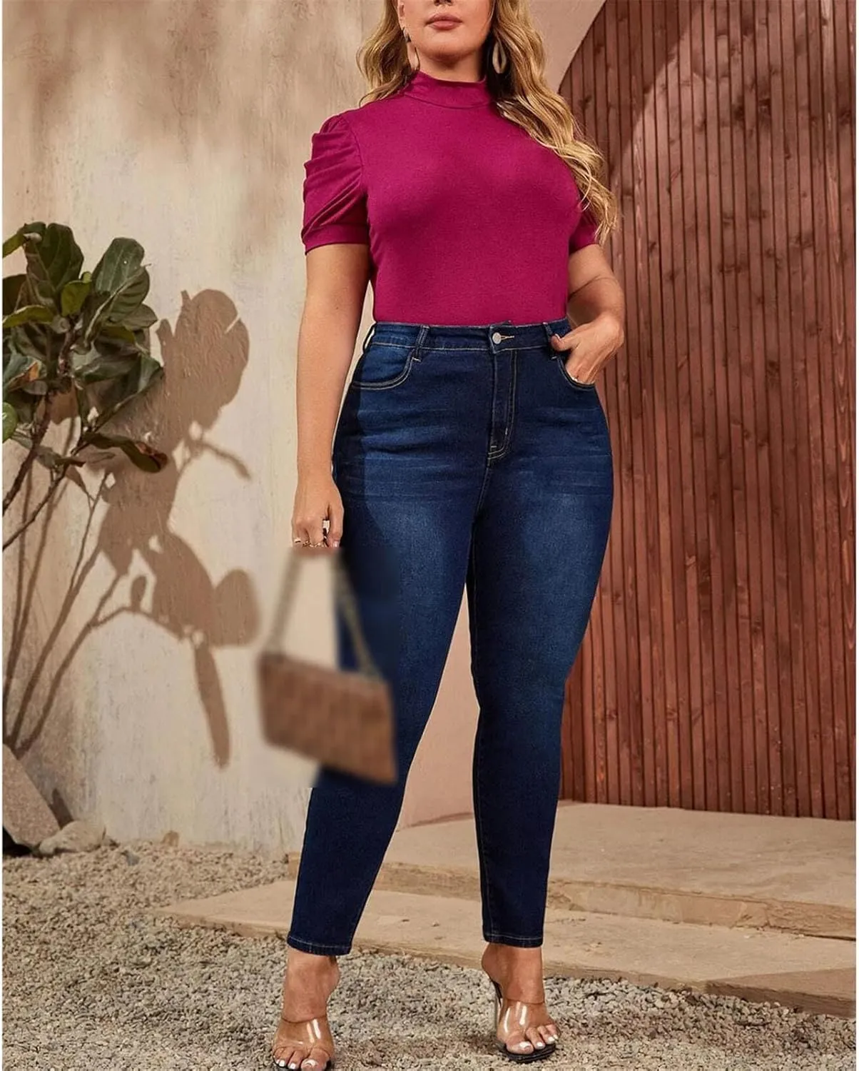 Plus Size Women's Skinny Jeans Full Length High Rise Jeans Stretch Pencil Curve Jeans
