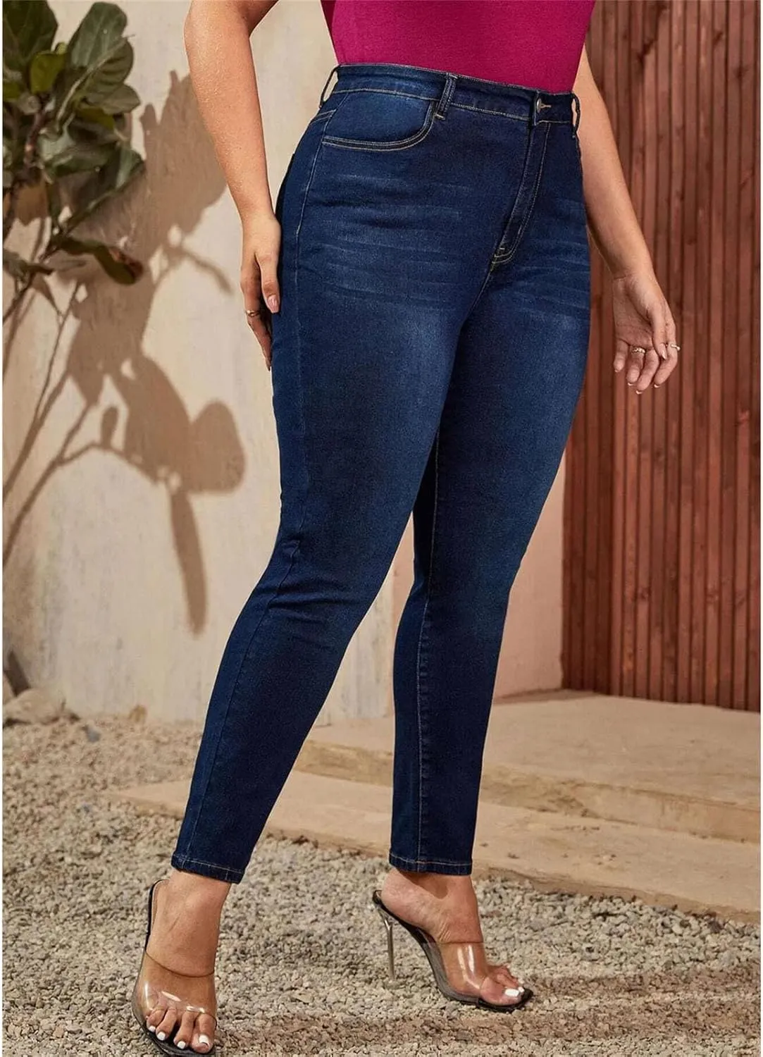 Plus Size Women's Skinny Jeans Full Length High Rise Jeans Stretch Pencil Curve Jeans
