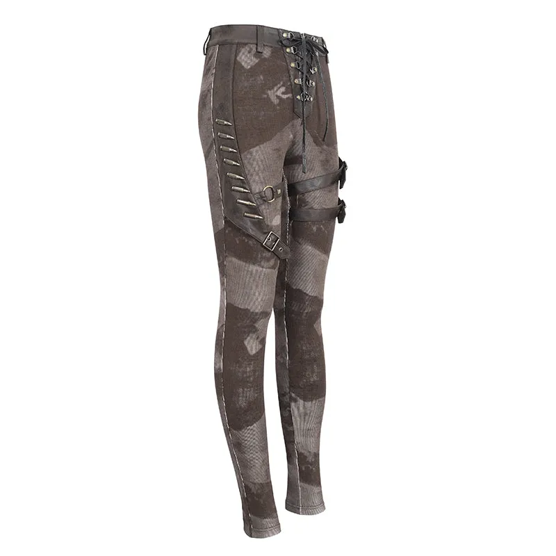 PT24002 Brown Women cloud point stretchy cracked knit leather leggings