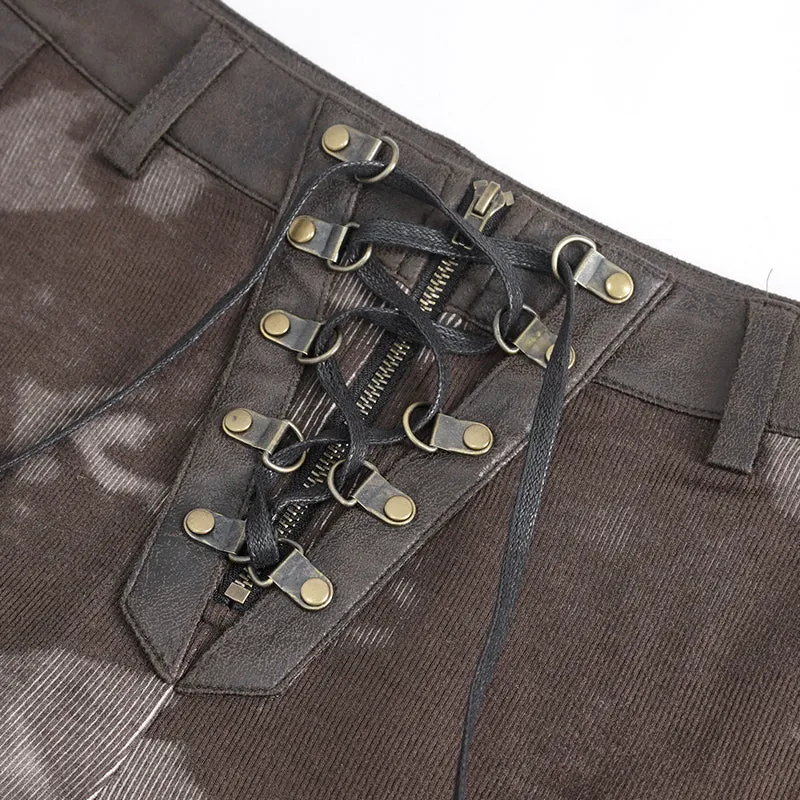PT24002 Brown Women cloud point stretchy cracked knit leather leggings