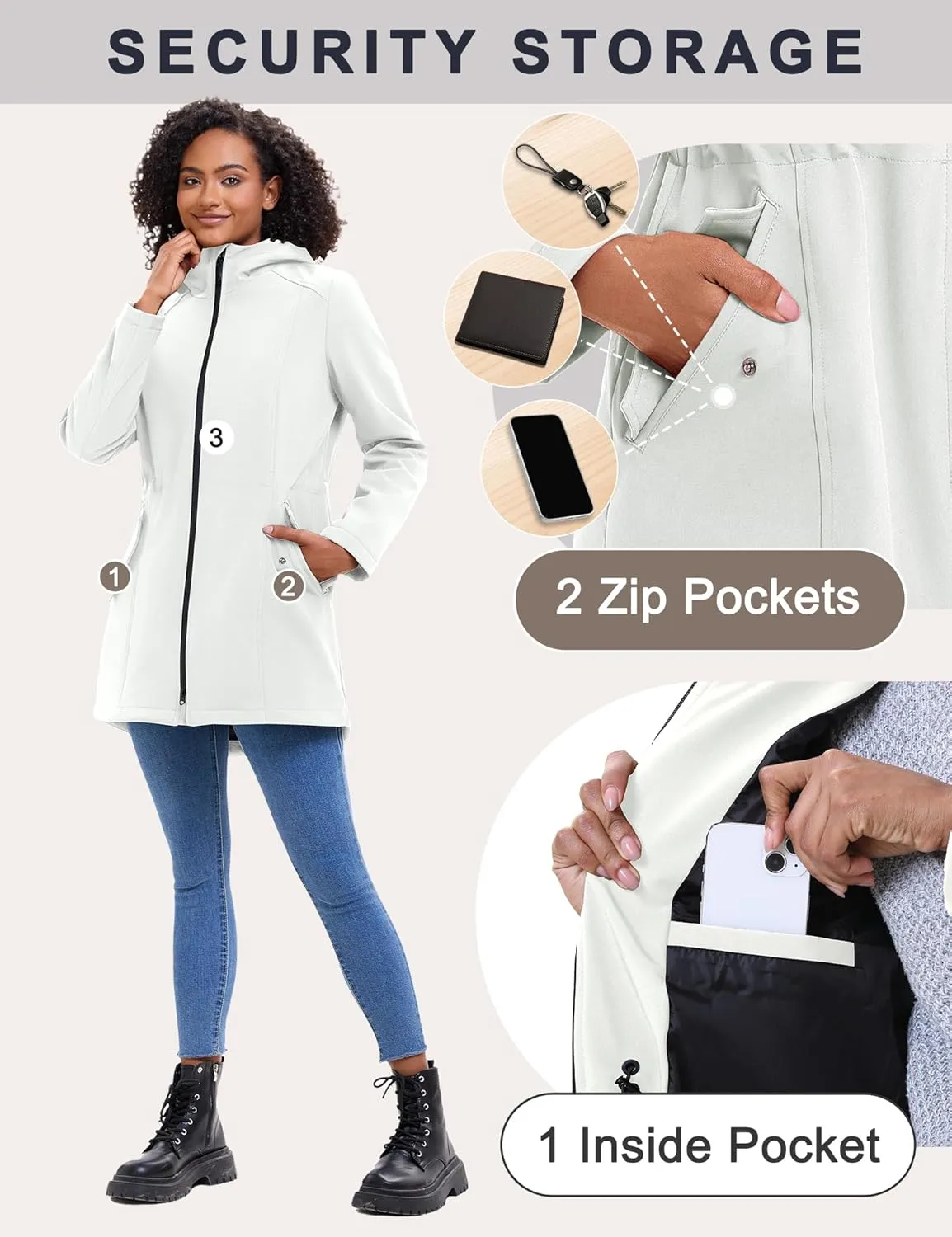 ROYAL MATRIX Women's Waterproof Fleece Lined Softshell Jacket Hooded Breathable Windbreaker Rain Jacket