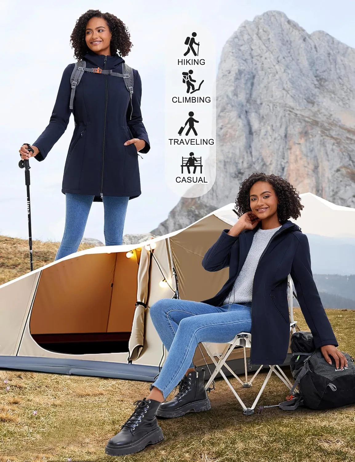 ROYAL MATRIX Women's Waterproof Fleece Lined Softshell Jacket Hooded Breathable Windbreaker Rain Jacket