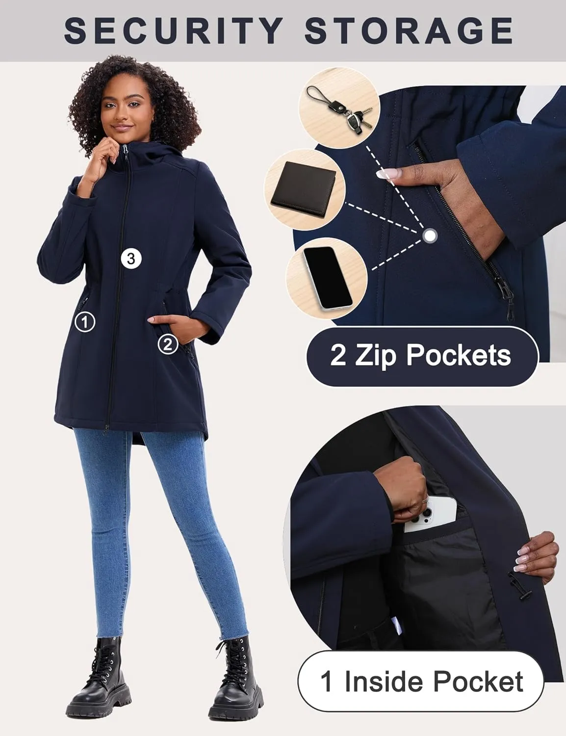 ROYAL MATRIX Women's Waterproof Fleece Lined Softshell Jacket Hooded Breathable Windbreaker Rain Jacket
