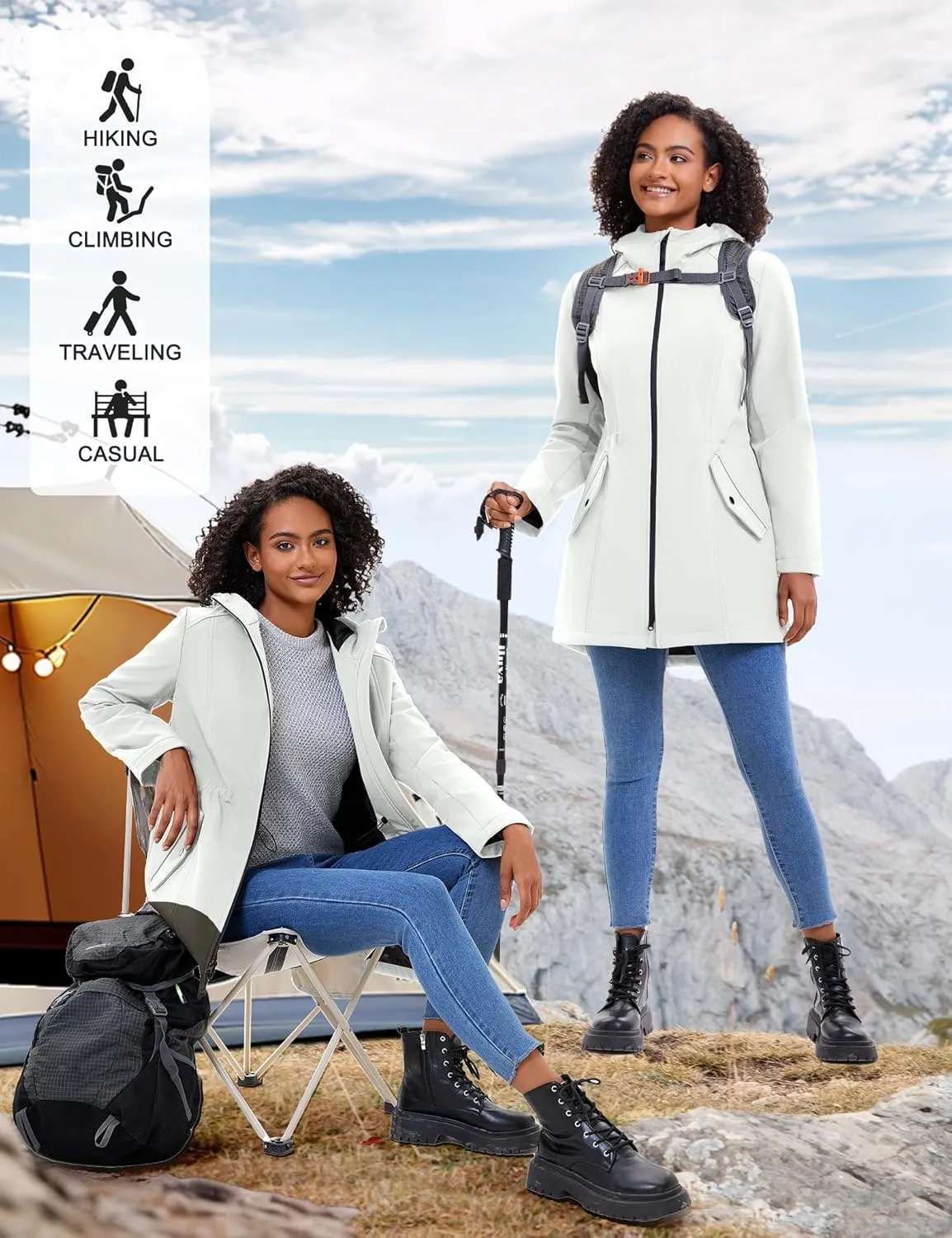 ROYAL MATRIX Women's Waterproof Fleece Lined Softshell Jacket Hooded Breathable Windbreaker Rain Jacket