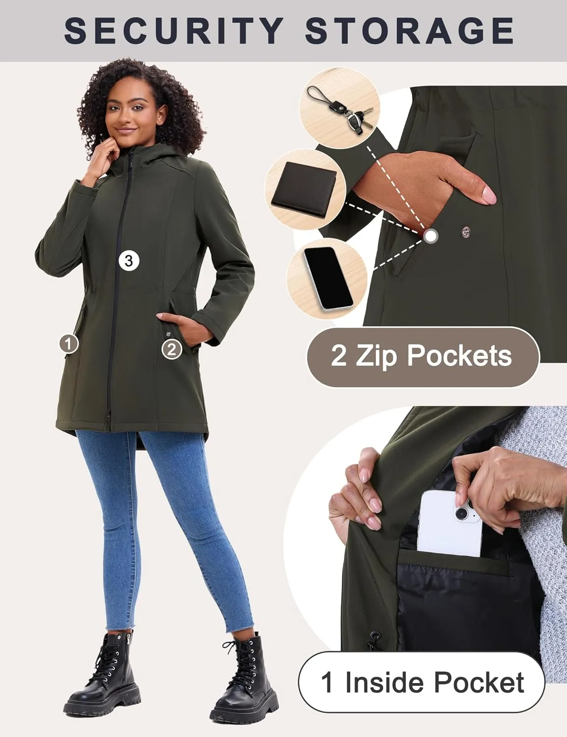 ROYAL MATRIX Women's Waterproof Fleece Lined Softshell Jacket Hooded Breathable Windbreaker Rain Jacket