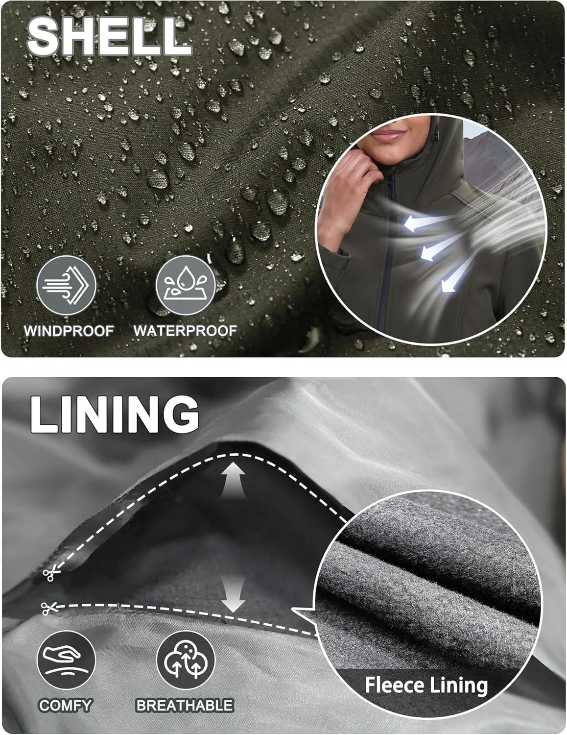 ROYAL MATRIX Women's Waterproof Fleece Lined Softshell Jacket Hooded Breathable Windbreaker Rain Jacket