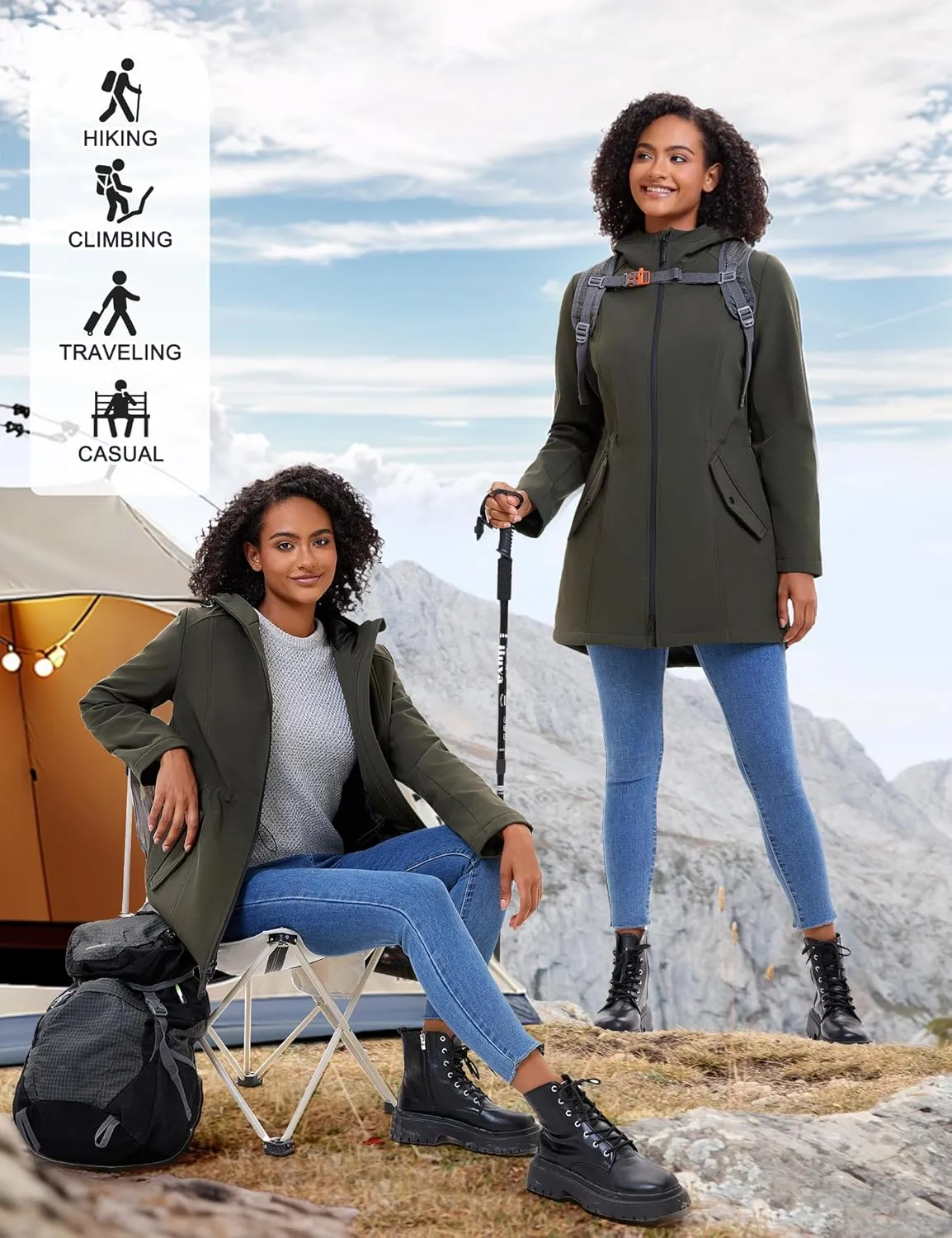 ROYAL MATRIX Women's Waterproof Fleece Lined Softshell Jacket Hooded Breathable Windbreaker Rain Jacket