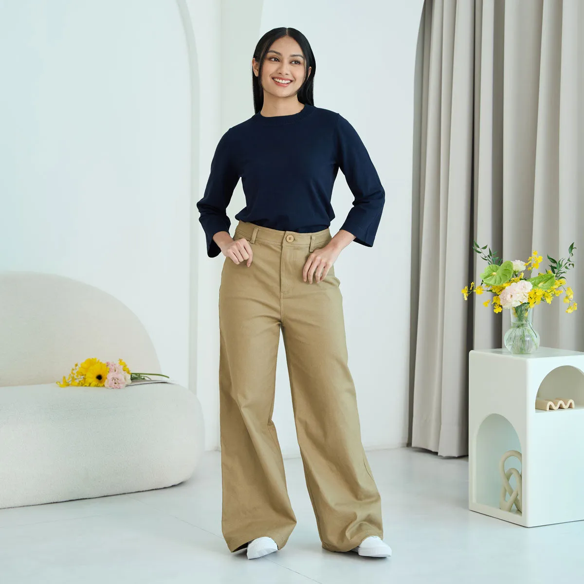 Straight-Leg Twill Stretchy Pants