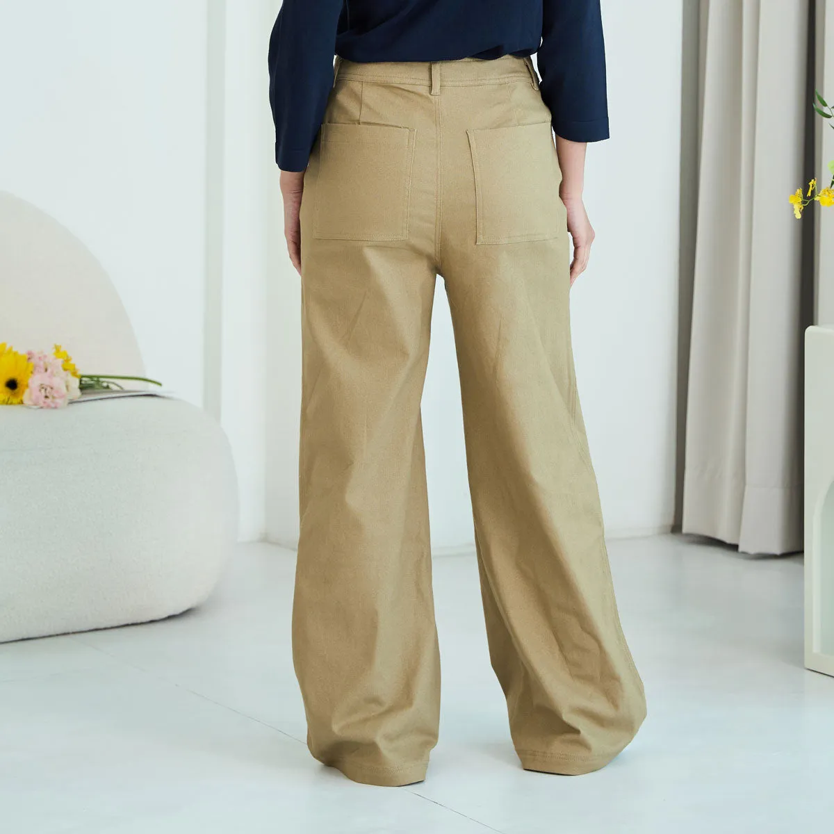 Straight-Leg Twill Stretchy Pants