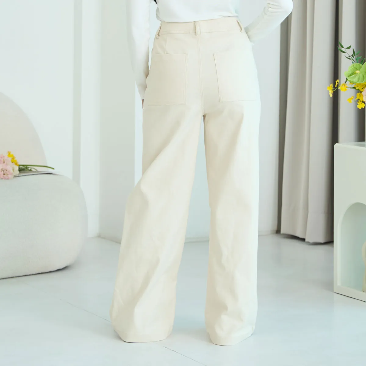 Straight-Leg Twill Stretchy Pants