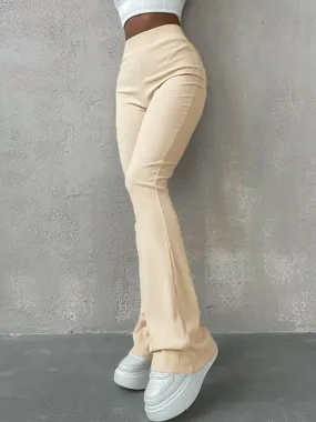 Stretchy Ribbed Flare Leg Pants