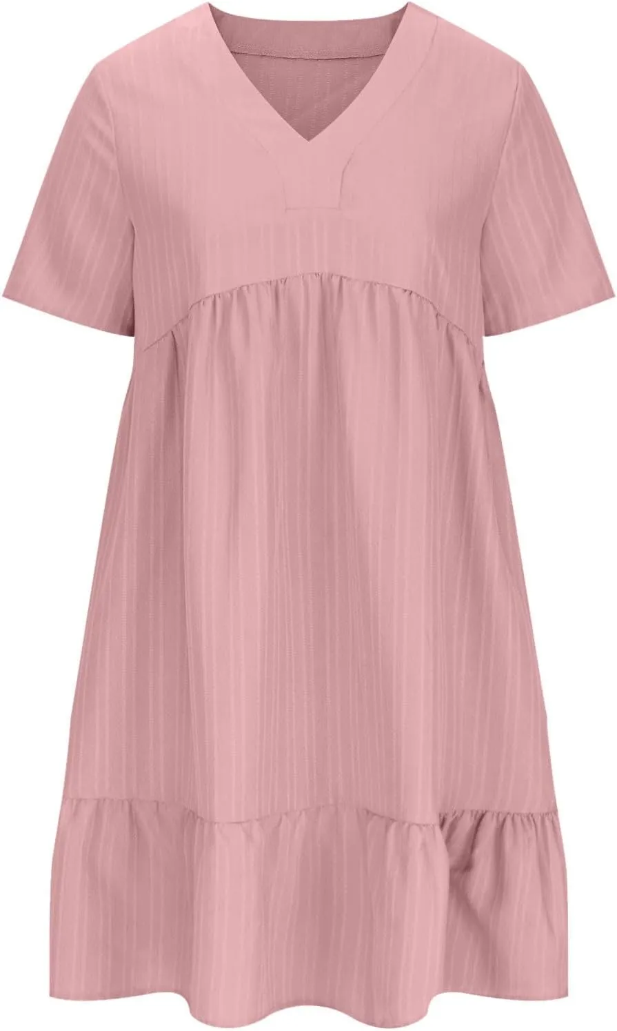 Summer Dresses for Women Casual Short Sleeve V-Neck Solid Sundress Loose Fit Pleated Vacation Beach Dress