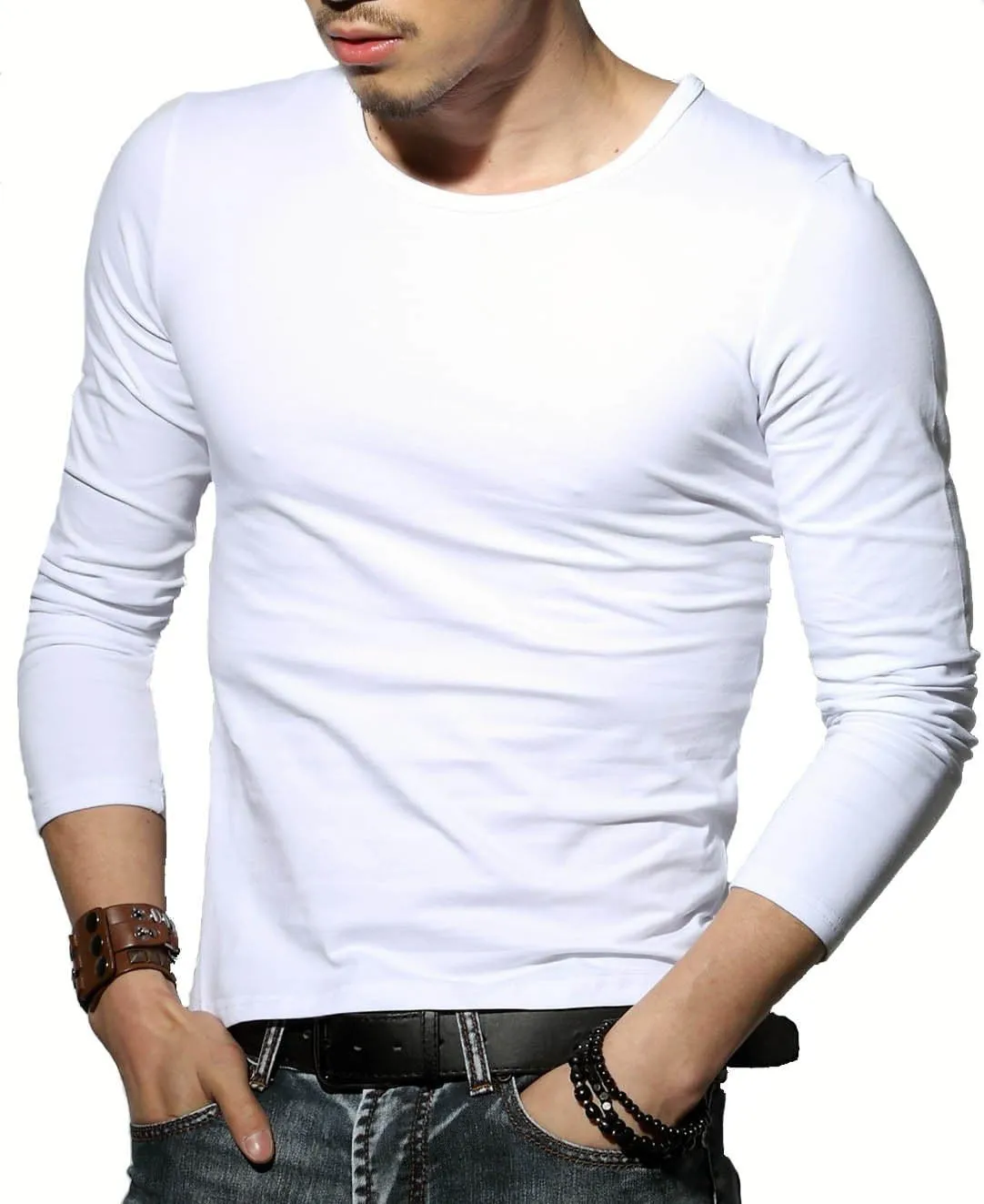 Sunshine Code Men's Seamless V-Neck Slim Fit Long Sleeve T-Shirt Undershirt Base Layer Top for Muscular Build