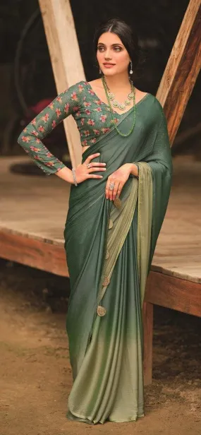 Twin Green Shaded Velvet Chiffon Saree with Sequined Blouse AN05