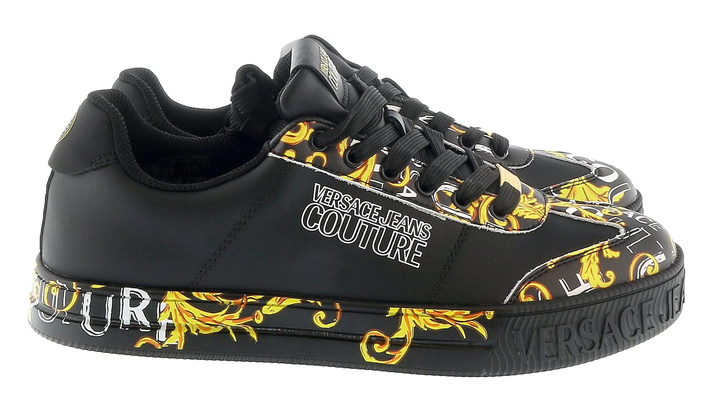 Versace Jeans Couture Black Gold Signature Sole Fashion Everyday Sneakers-