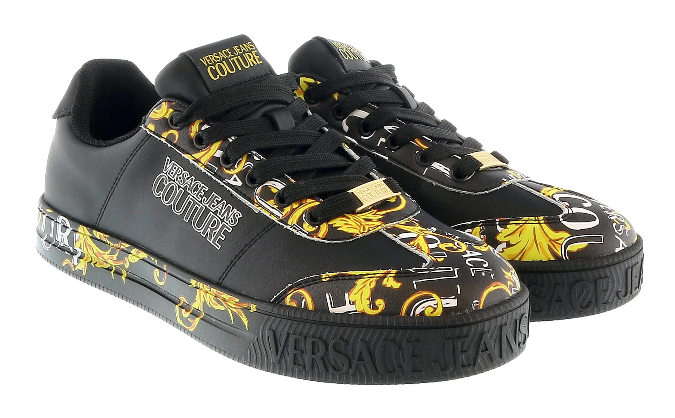 Versace Jeans Couture Black Gold Signature Sole Fashion Everyday Sneakers-