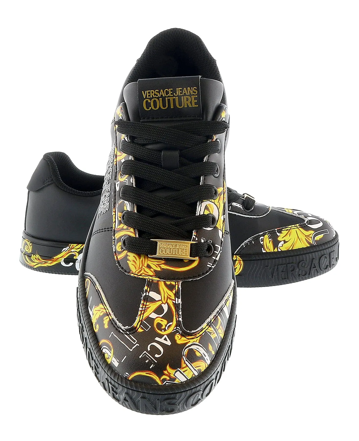 Versace Jeans Couture Black Gold Signature Sole Fashion Everyday Sneakers-