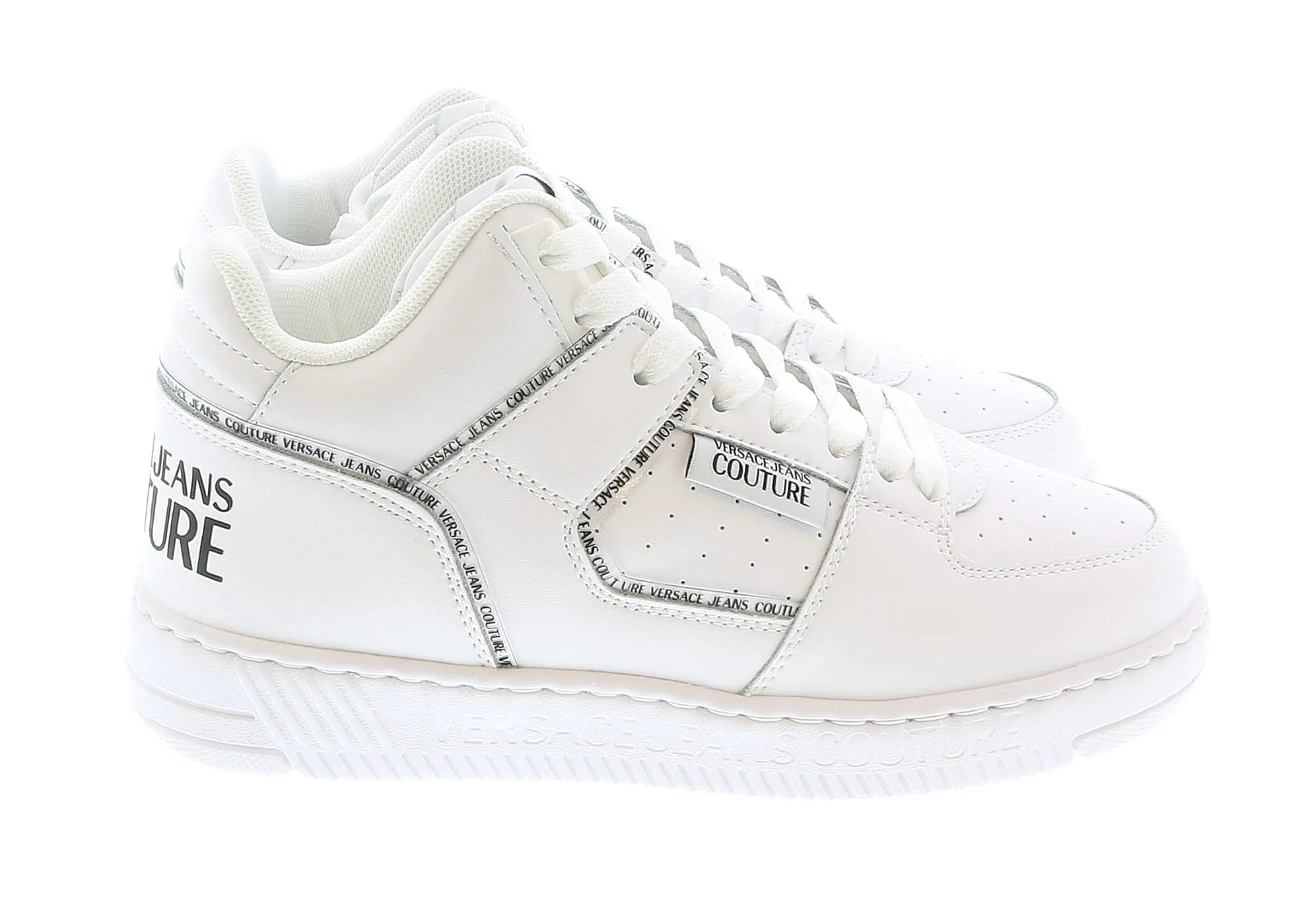 Versace Jeans Couture Signature Mid Top Lace Up White Sneakers-