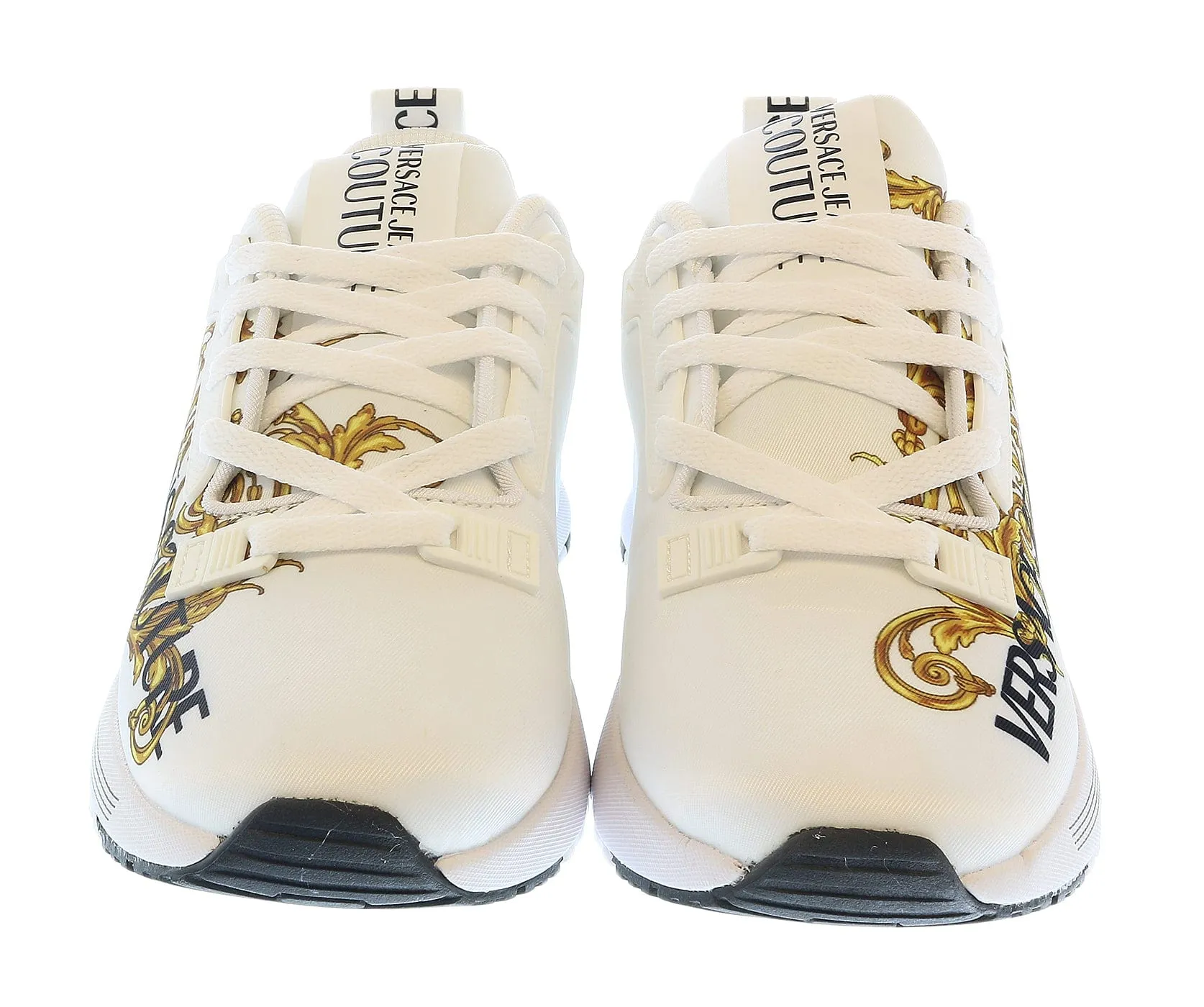 Versace Jeans Couture White Gold  Baroque Detail Lace Up Fashion Sneakers