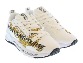 Versace Jeans Couture White Gold  Baroque Detail Lace Up Fashion Sneakers
