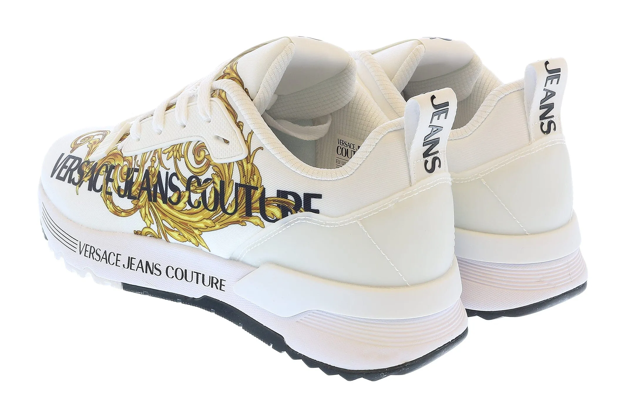 Versace Jeans Couture White Gold  Baroque Detail Lace Up Fashion Sneakers