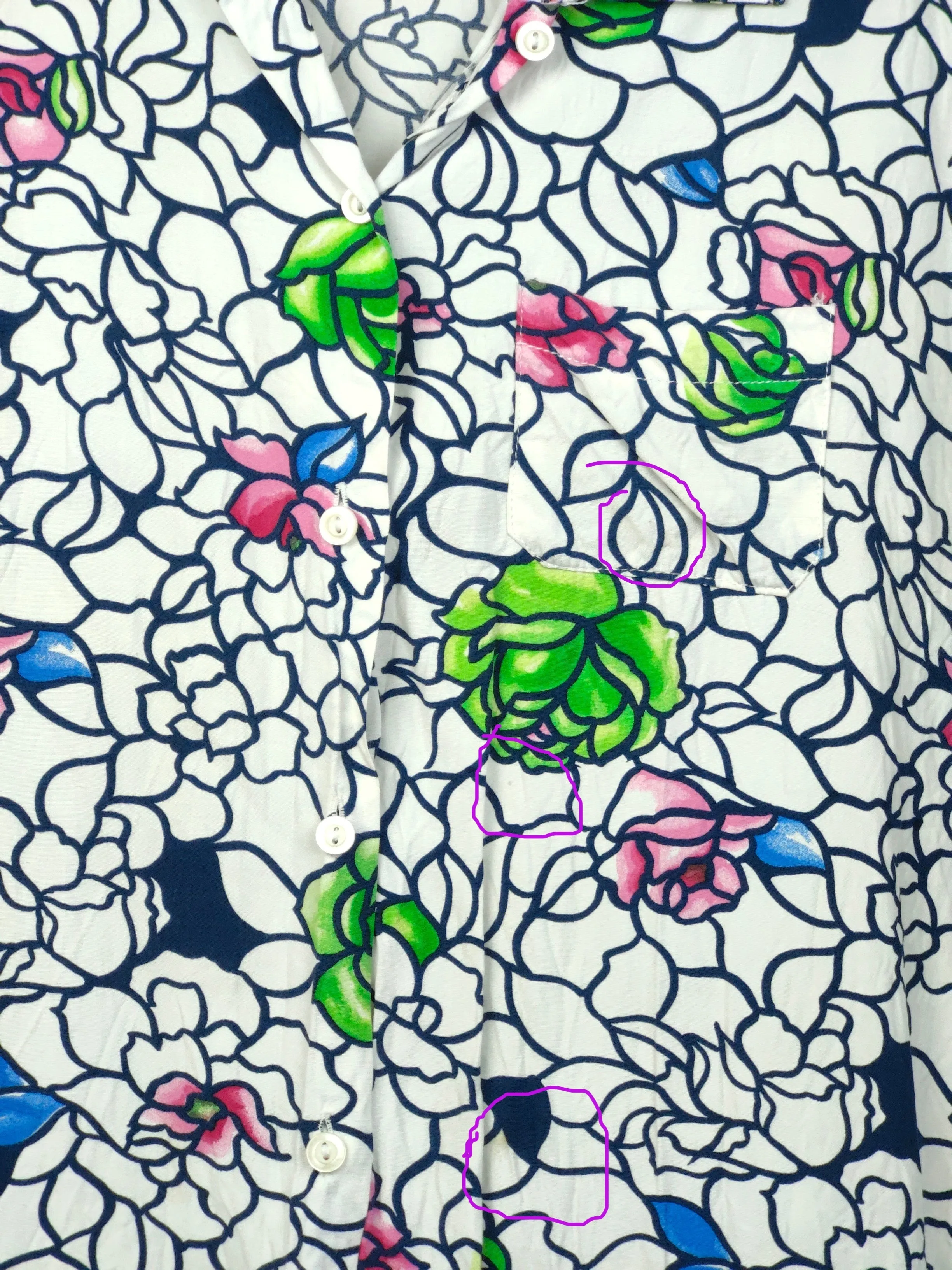 Vintage shirt viscose white flower floral crazy print pattern short sleeve button up M