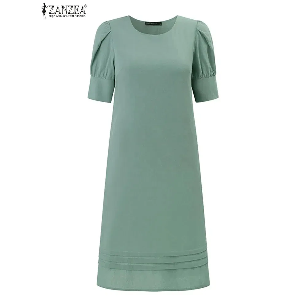 Women Summer Dress Fashion O Neck Holiday Sundress Elegant Cotton Short Sleeve Vestidos Party Robe