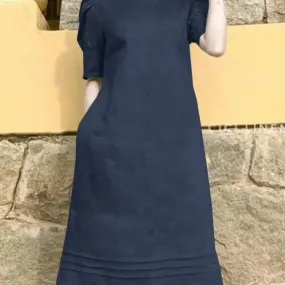 Women Summer Dress Fashion O Neck Holiday Sundress Elegant Cotton Short Sleeve Vestidos Party Robe