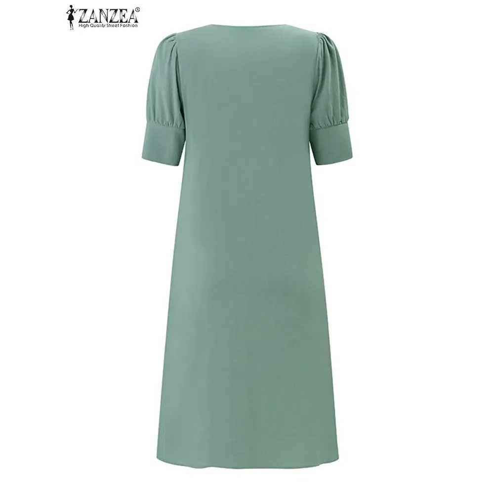 Women Summer Dress Fashion O Neck Holiday Sundress Elegant Cotton Short Sleeve Vestidos Party Robe