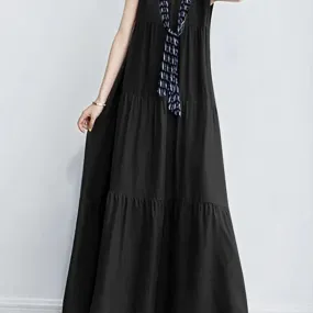 Women Summer Maxi Long Dress Elegant O Neck Sleeveless Sundress Stylish Solid Ruffles Party Dress for Effortless Chic