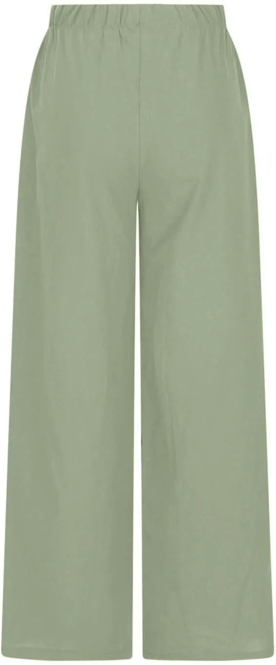 Women's Casual Solid Color Linen Trousers Comfortable Elastic High Waist Wide Leg Casual Straight Length Pants 2025