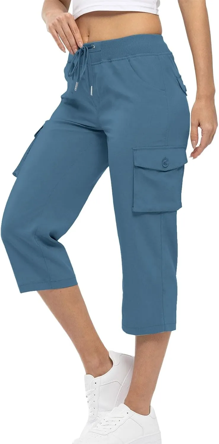 Women's Cotton Linen Summer Floral Pant Trousers High Waist Stretchy Plus Size Pants Beach