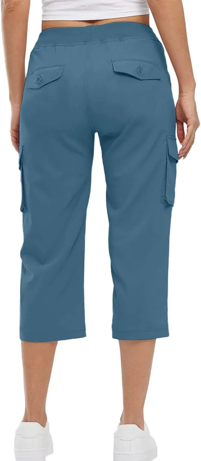 Women's Cotton Linen Summer Floral Pant Trousers High Waist Stretchy Plus Size Pants Beach