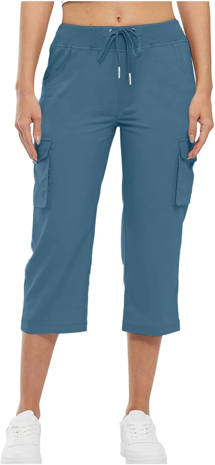 Women's Cotton Linen Summer Floral Pant Trousers High Waist Stretchy Plus Size Pants Beach