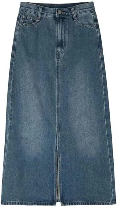 Women's Denim Skirt High Fanny Pack Hip Retro Straight Loose A-Line Mid-Length Skirt Girl Comfortable