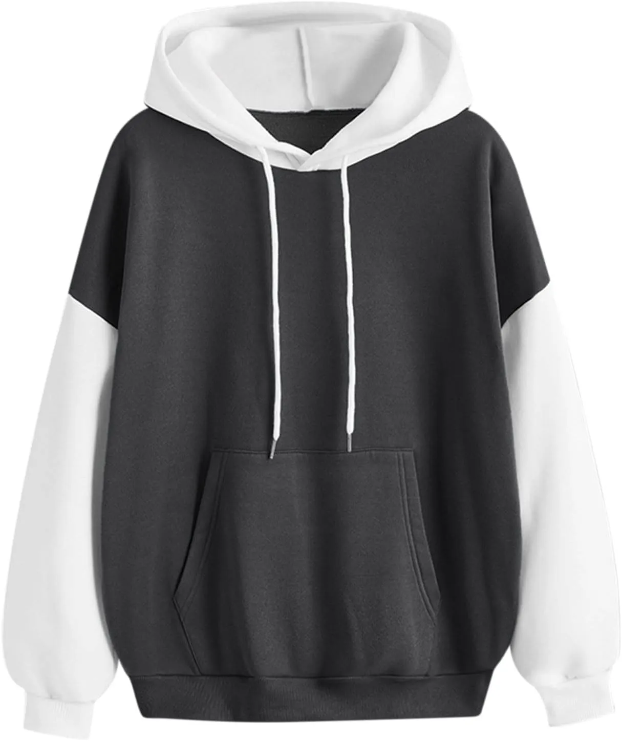 Women's Drawstring Color Block Sweatshirt Casual Comfortable Hooded Sweatshirt Autumn and Winter Warm Sweatshirt