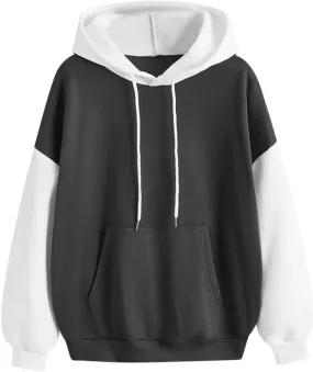 Women's Drawstring Color Block Sweatshirt Casual Comfortable Hooded Sweatshirt Autumn and Winter Warm Sweatshirt