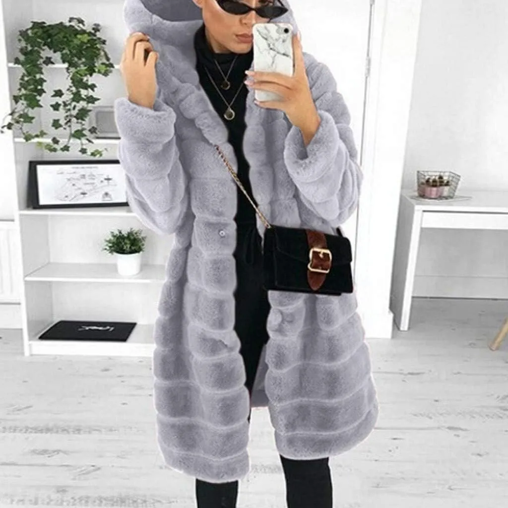 Womens Fleece Coats Casual Solid Long Sleeve Jacket Plus Size Soft Comfy Hooded Padded Outwear 2024 Warm Winter Coat