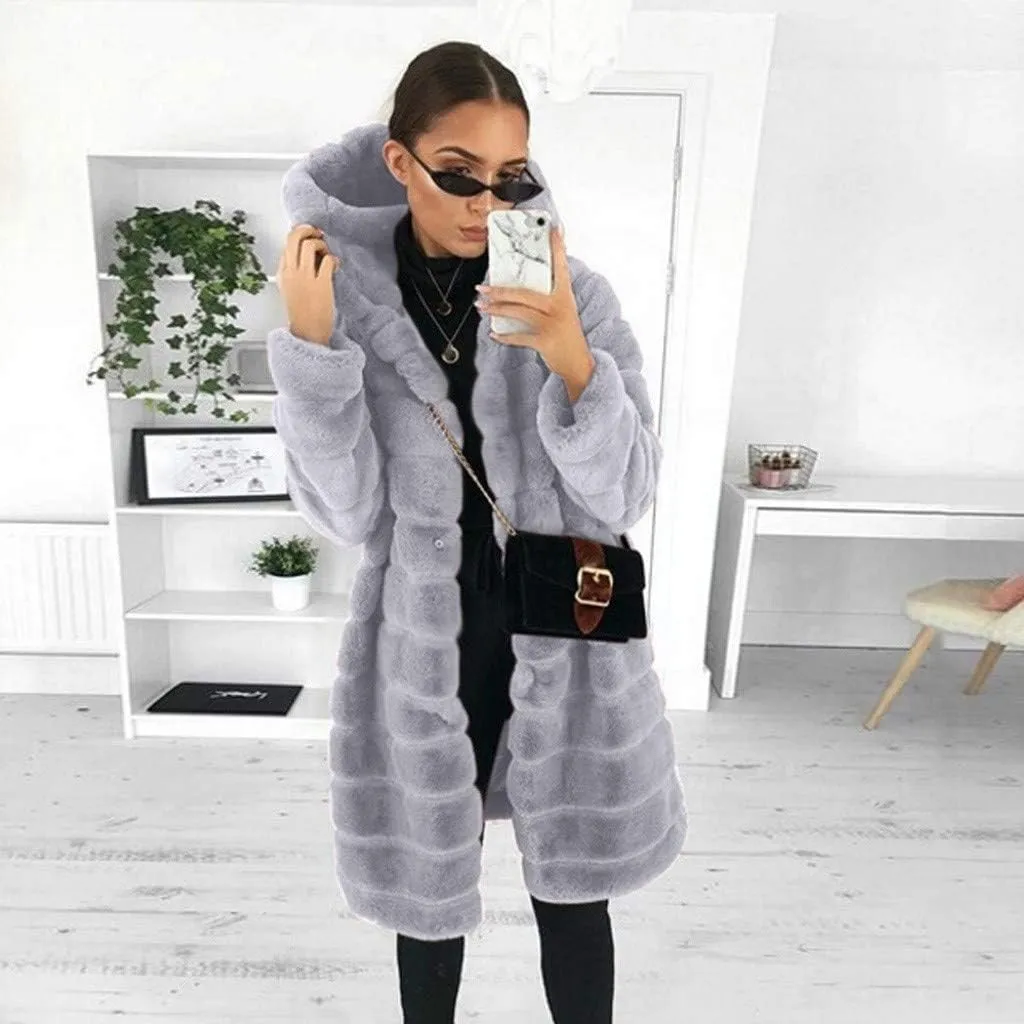Womens Fleece Coats Casual Solid Long Sleeve Jacket Plus Size Soft Comfy Hooded Padded Outwear 2024 Warm Winter Coat