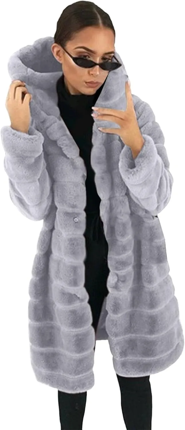 Womens Fleece Coats Casual Solid Long Sleeve Jacket Plus Size Soft Comfy Hooded Padded Outwear 2024 Warm Winter Coat
