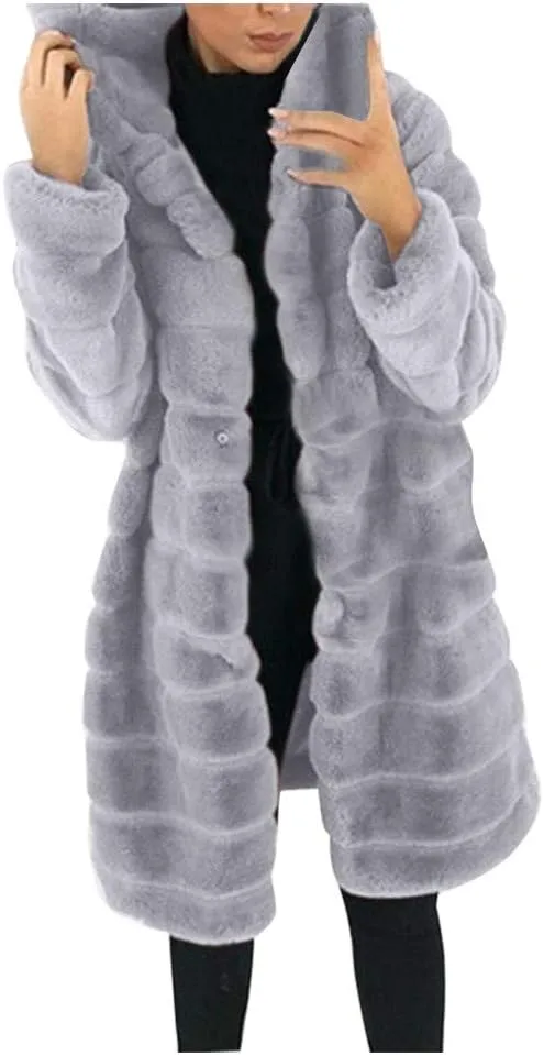 Womens Fleece Coats Casual Solid Long Sleeve Jacket Plus Size Soft Comfy Hooded Padded Outwear 2024 Warm Winter Coat