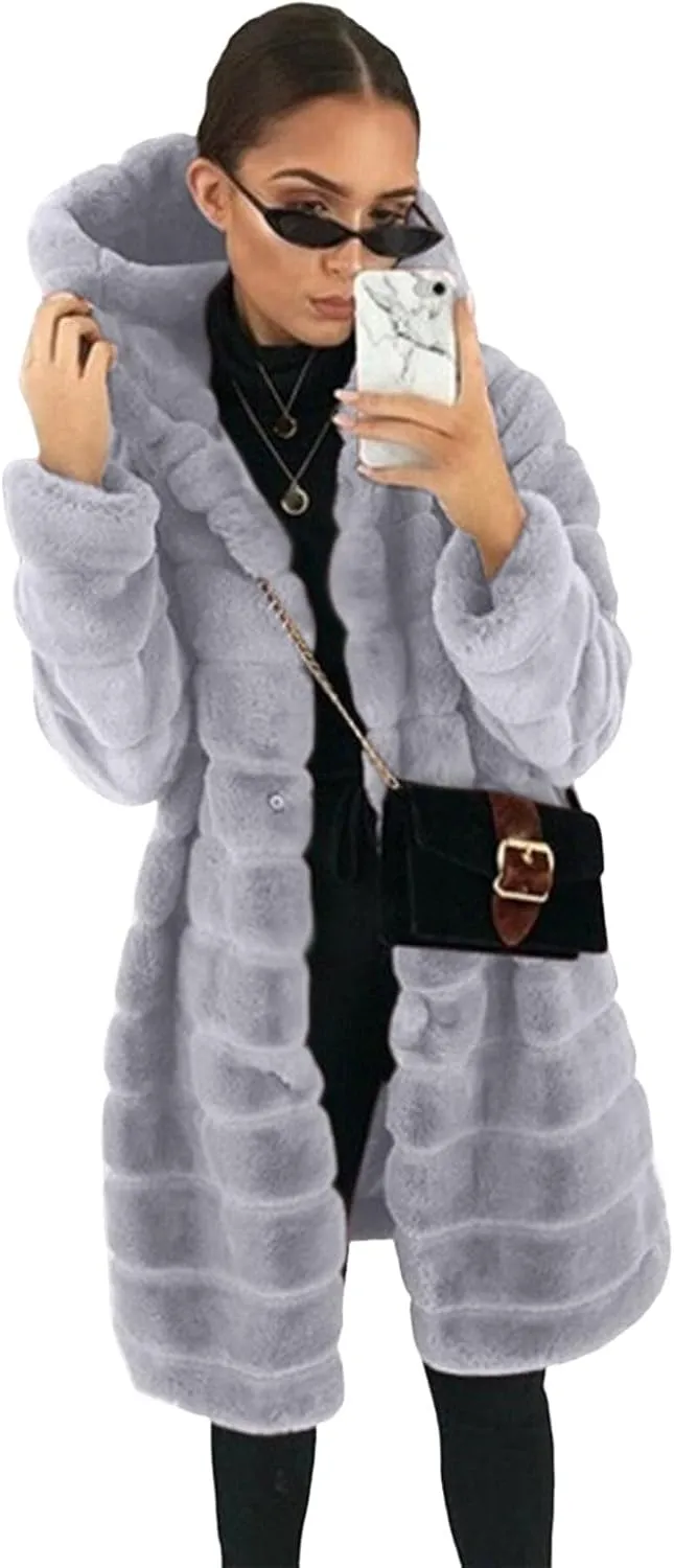 Womens Fleece Coats Casual Solid Long Sleeve Jacket Plus Size Soft Comfy Hooded Padded Outwear 2024 Warm Winter Coat