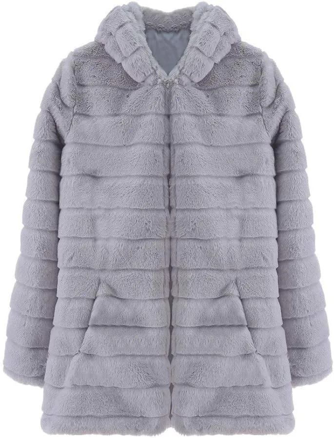 Womens Fleece Coats Casual Solid Long Sleeve Jacket Plus Size Soft Comfy Hooded Padded Outwear 2024 Warm Winter Coat